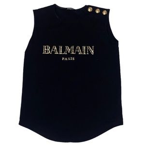 Balmain logo black knit gold button embellished knit shirt sz 39 eu/medium
